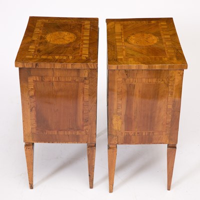 Lot Pair of Northern Italian Neoclassical Walnut, Fruitwood and Tulipwood Marquetry and Parquetry Side Cabinets