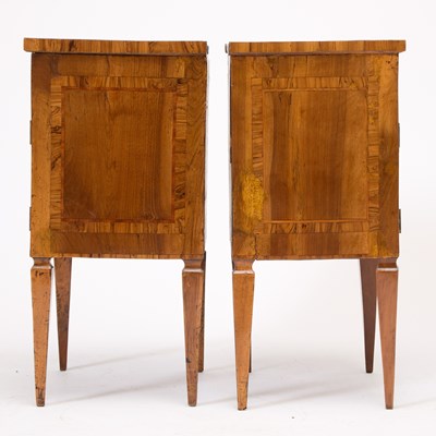 Lot Pair of Northern Italian Neoclassical Walnut, Fruitwood and Tulipwood Marquetry and Parquetry Side Cabinets