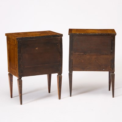 Lot Pair of Northern Italian Neoclassical Walnut, Fruitwood and Tulipwood Marquetry and Parquetry Side Cabinets
