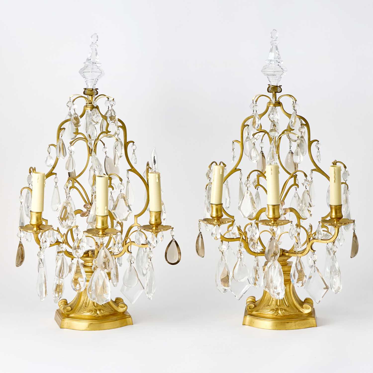 Lot 31 - Pair of French Cut-Glass Mounted Gilt-Bronze Three-Light Girandoles