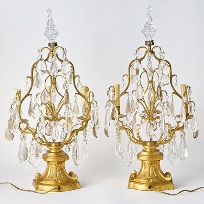 Lot 31 - Pair of French Cut-Glass Mounted Gilt-Bronze Three-Light Girandoles
