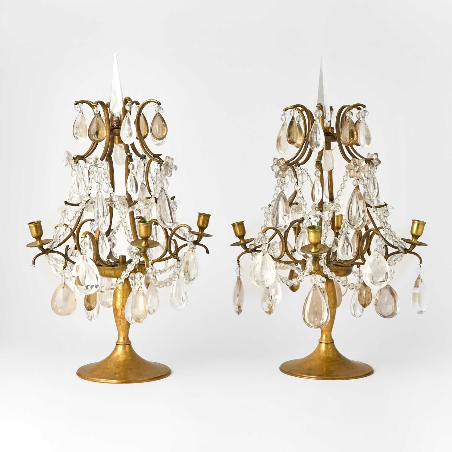 Lot 19 - Pair of French Rock Crystal Mounted Gilt-Bronze Four-Light Girandoles