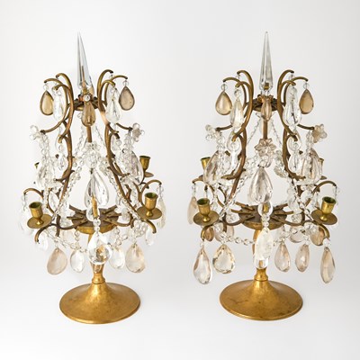 Lot 19 - Pair of French Rock Crystal Mounted Gilt-Bronze Four-Light Girandoles