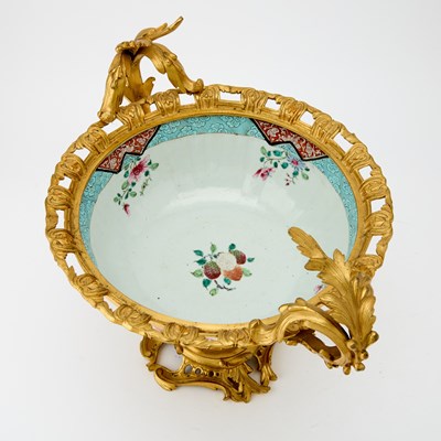 Lot 21 - Chinese Export Gilt-Bronze Mounted Famille Rose Porcelain Punch Bowl