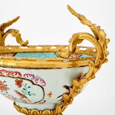 Lot 21 - Chinese Export Gilt-Bronze Mounted Famille Rose Porcelain Punch Bowl