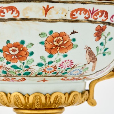 Lot 21 - Chinese Export Gilt-Bronze Mounted Famille Rose Porcelain Punch Bowl