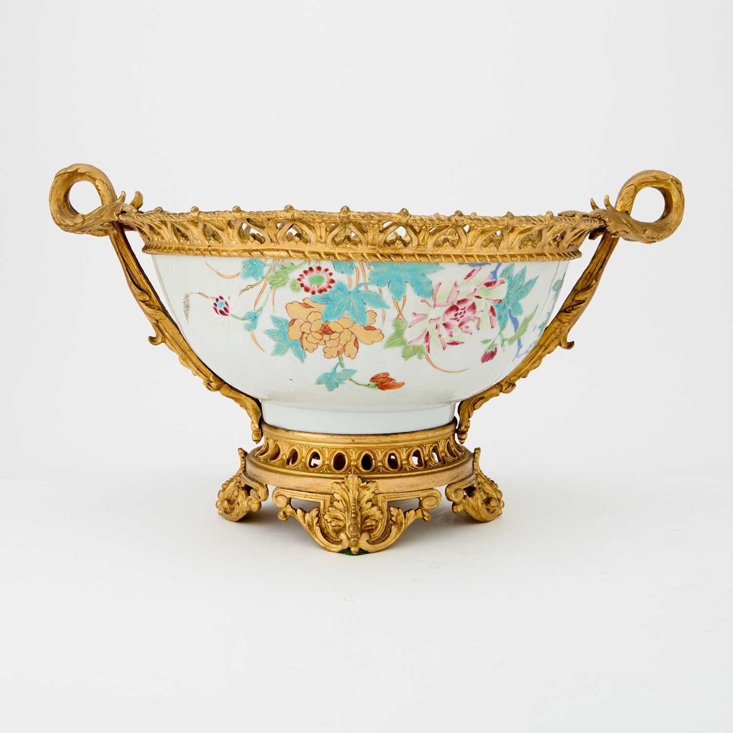 Lot 16 - Chinese Export Gilt-Bronze Mounted Famille Rose Punch Bowl