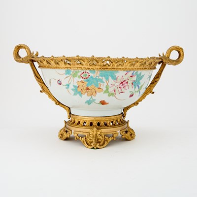 Lot 16 - Chinese Export Gilt-Bronze Mounted Famille Rose Punch Bowl