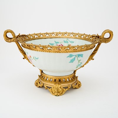 Lot 16 - Chinese Export Gilt-Bronze Mounted Famille Rose Punch Bowl