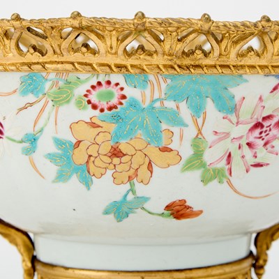 Lot 16 - Chinese Export Gilt-Bronze Mounted Famille Rose Punch Bowl