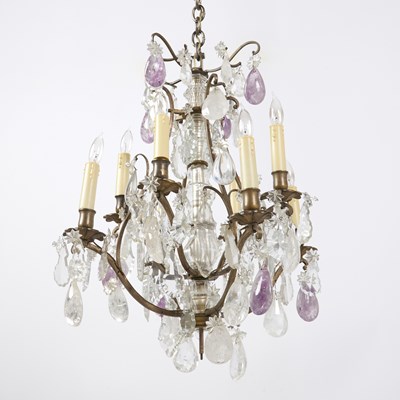Lot 192 - Louis XV Style Brass, Cut-Glass, Rock Crystal, and Amethyst Eight-Light Chandelier