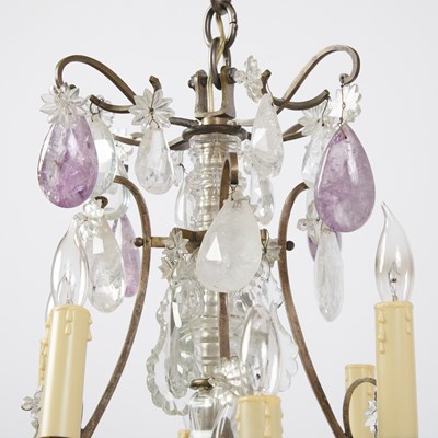 Lot 181 - Louis XV Style Brass, Cut-Glass, Rock Crystal, and Amethyst Eight-Light Chandelier