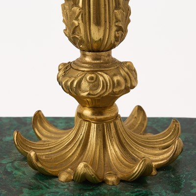 Lot A Pair of Russian Ormolu and Malachite Candlesticks
