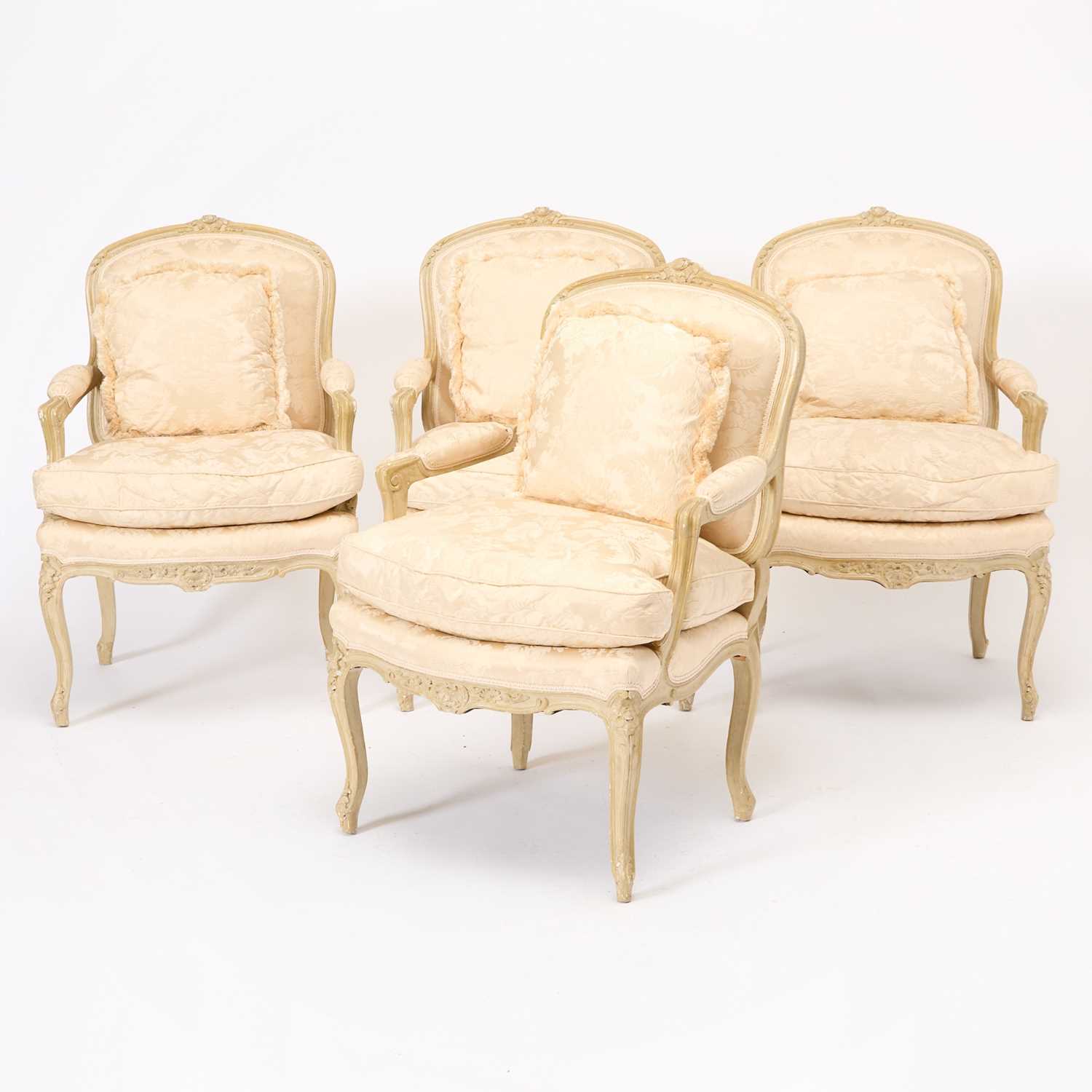 Lot 74 - Set of Four Louis XV Style Cream-Painted Fauteuils a la Reine