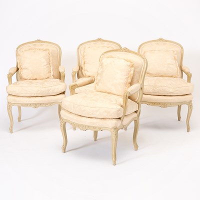 Lot 74 - Set of Four Louis XV Style Cream-Painted Fauteuils a la Reine