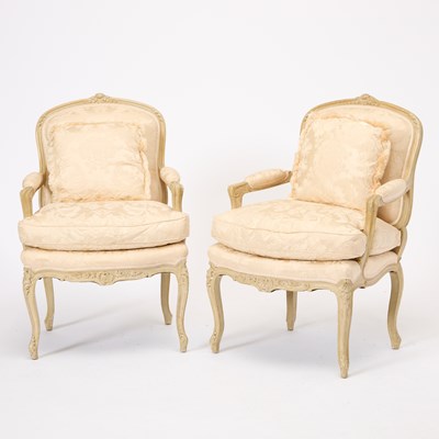 Lot 74 - Set of Four Louis XV Style Cream-Painted Fauteuils a la Reine
