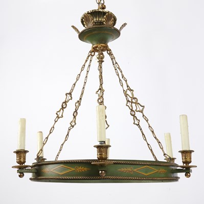 Lot 172 - Empire Style Green Tôle and Gilt-Bronze Six-Light Chandelier