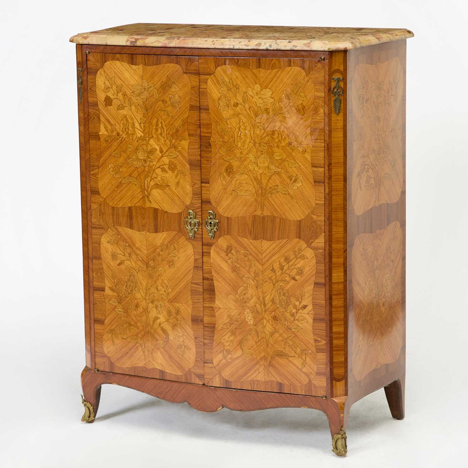 Lot 28 - Louis XV/XVI Transitional Style Brass-Mounted Tulipwood and Floral Marquetry Small Armoire