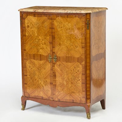 Lot 28 - Louis XV/XVI Transitional Style Brass-Mounted Tulipwood and Floral Marquetry Small Armoire