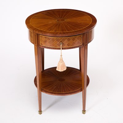 Lot 75 - Louis XVI Style Tulipwood, Mahogany and Parquetry Center Table