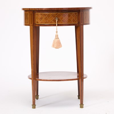 Lot 75 - Louis XVI Style Tulipwood, Mahogany and Parquetry Center Table