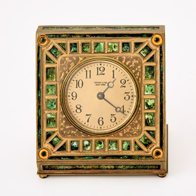 Lot 178 - Louis C. Tiffany Furnaces Gilt and Green Enameled Bronze Desk Clock