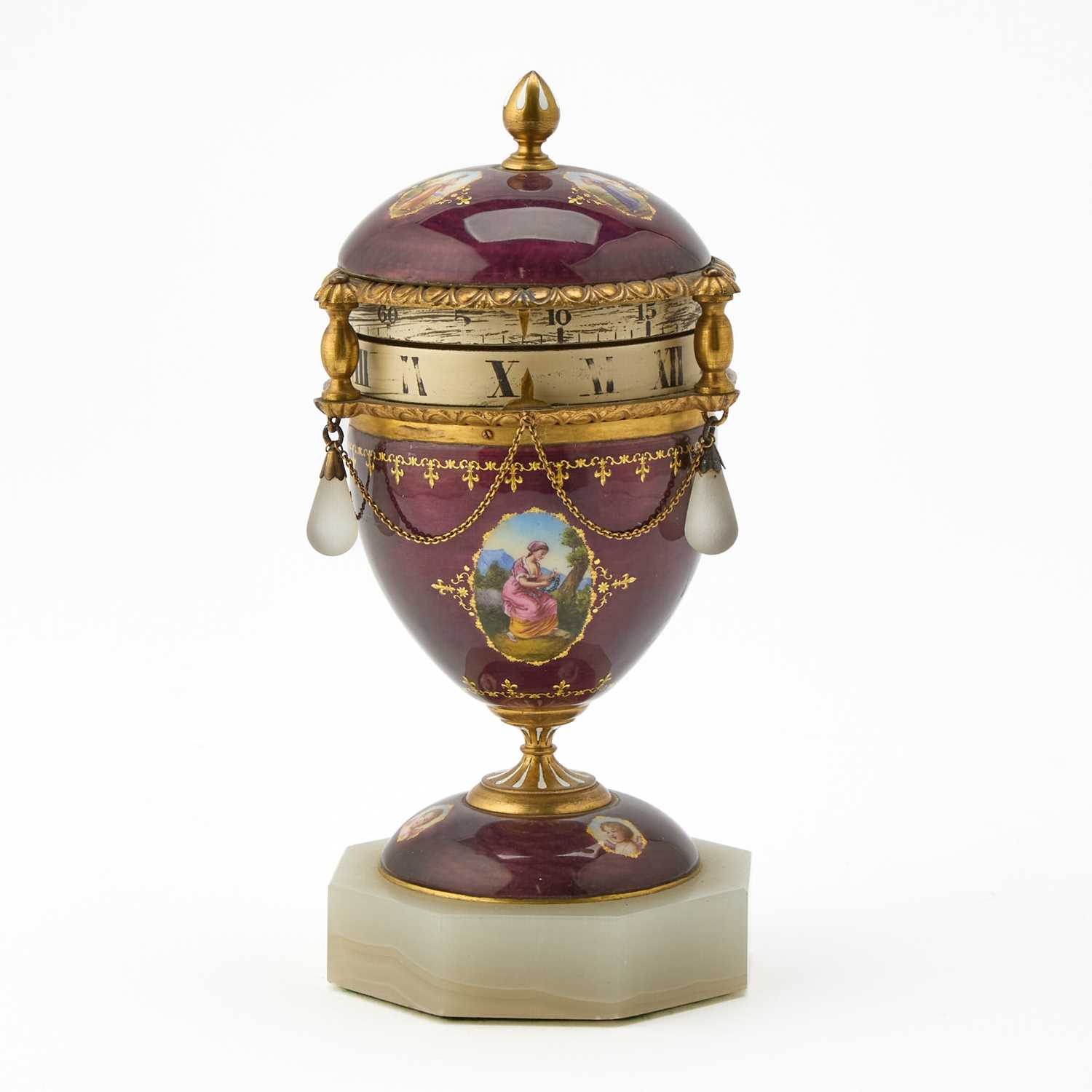 Lot 24 - Louis XVI Style Guilloché Enamel and Gilt-Bronze-Mounted Cercles Tournants Table Clock