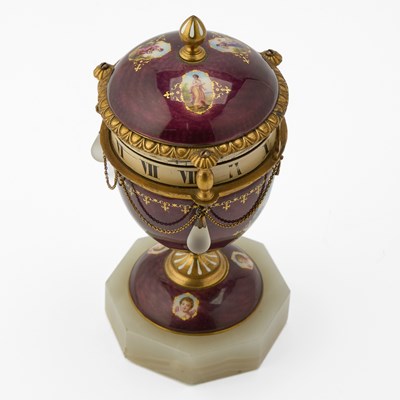 Lot 24 - Louis XVI Style Guilloché Enamel and Gilt-Bronze-Mounted Cercles Tournants Table Clock