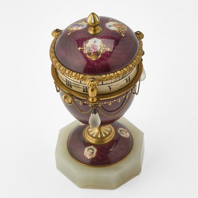 Lot 24 - Louis XVI Style Guilloché Enamel and Gilt-Bronze-Mounted Cercles Tournants Table Clock
