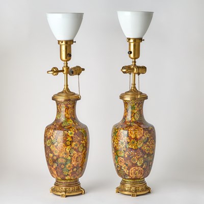 Lot 181 - Pair of Chinese Cloisonné Enamel Lamps