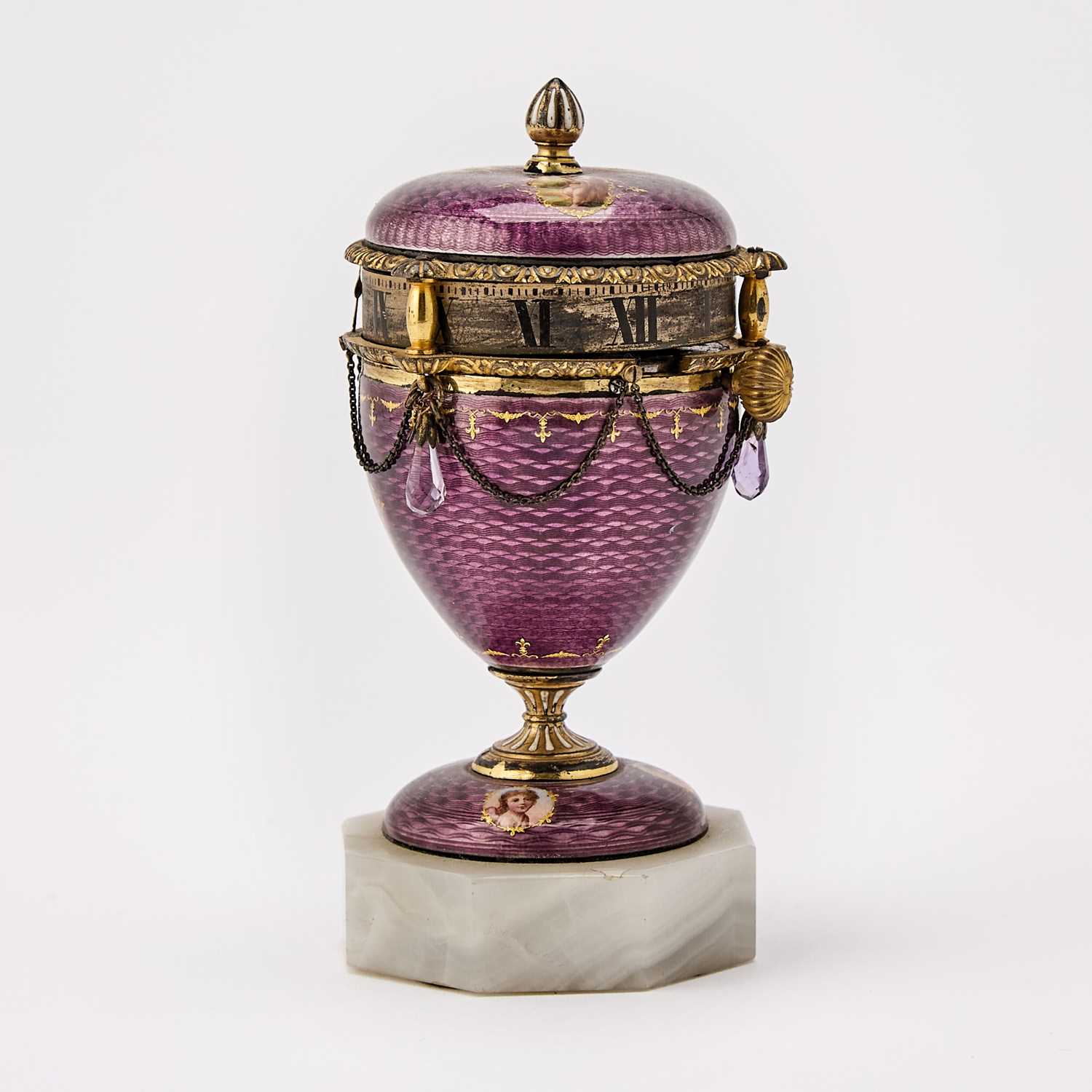 Lot 27 - Louis XVI Style Gilt-Bronze-Mounted Guilloché Enameled Cercles Tournants Table Clock