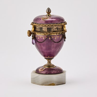 Lot 27 - Louis XVI Style Gilt-Bronze-Mounted Guilloché Enameled Cercles Tournants Table Clock