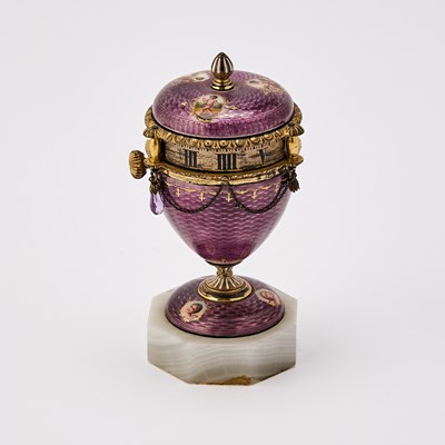 Lot 27 - Louis XVI Style Gilt-Bronze-Mounted Guilloché Enameled Cercles Tournants Table Clock