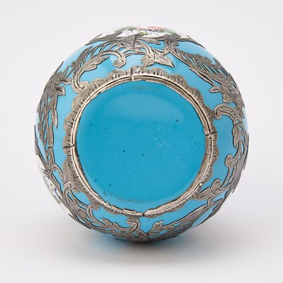 Lot 25 - Assembled Pair of Viennese Silver-Inlaid Enamel Vases