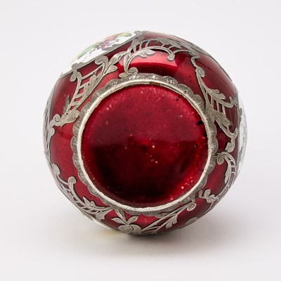 Lot 25 - Assembled Pair of Viennese Silver-Inlaid Enamel Vases