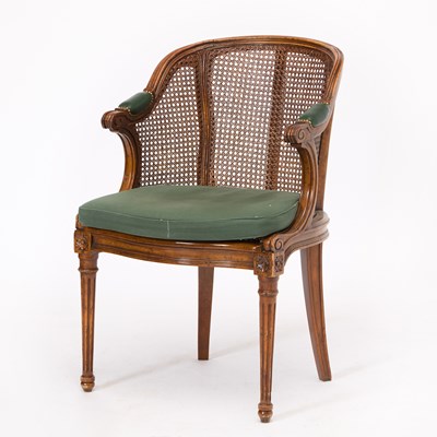 Lot 127 - Louis XVI Style Stained Fruitwood and Caned Fauteuil de Bureau