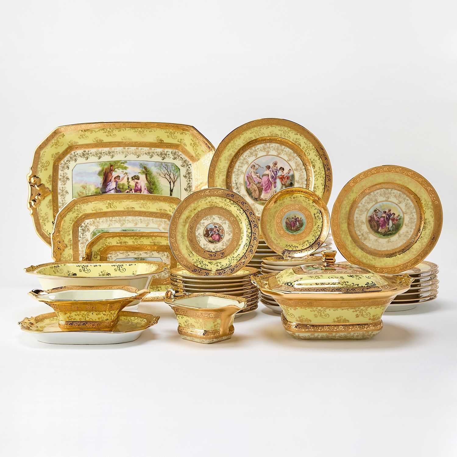 Lot 87 - Limoges Gilt and Polychrome-Painted Porcelain Dinner Service