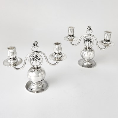 Lot 200 - Pair of Georg Jensen Sterling Silver Two-Light Candelabra