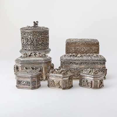 Lot 150 - Group of Seven Indian and Asian Silver Boxes