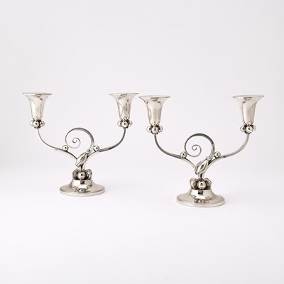Lot 195 - Pair of American Sterling Silver Two-Light Candelabra