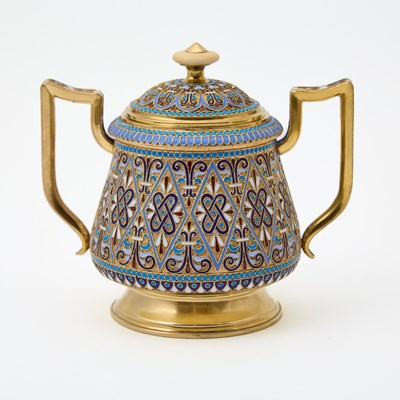 Lot 153 - Russian Silver-Gilt and Cloisonné Enamel Partial Tea Service