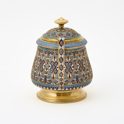 Lot 153 - Russian Silver-Gilt and Cloisonné Enamel Partial Tea Service