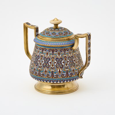 Lot 153 - Russian Silver-Gilt and Cloisonné Enamel Partial Tea Service