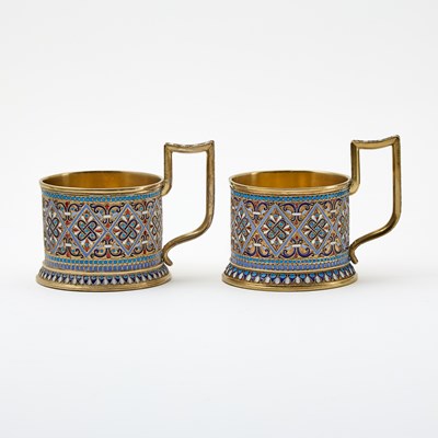 Lot 153 - Russian Silver-Gilt and Cloisonné Enamel Partial Tea Service