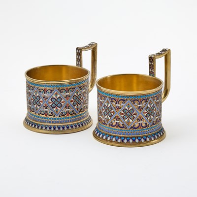 Lot 153 - Russian Silver-Gilt and Cloisonné Enamel Partial Tea Service