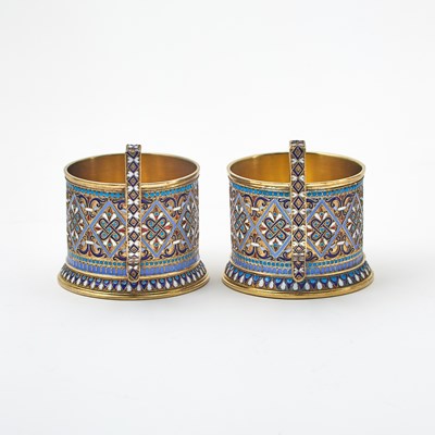 Lot 153 - Russian Silver-Gilt and Cloisonné Enamel Partial Tea Service