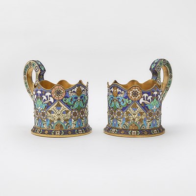 Lot 156 - Pair of Russian Style Silver-Gilt and Cloisonné Enamel Tea Glass Holders