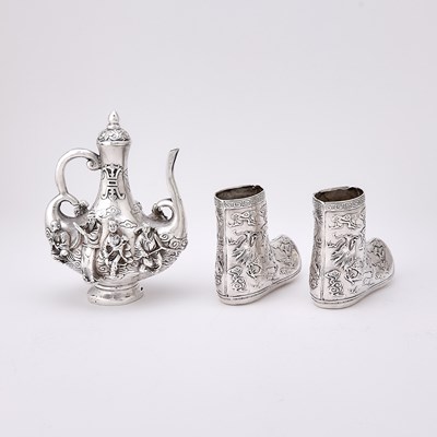 Lot 36 - Group of Asian Low Grade Silver Table Articles