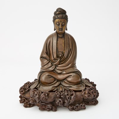Lot A Finely-Cast Chinese Wire-Inlaid Bronze Figure of Guanyin