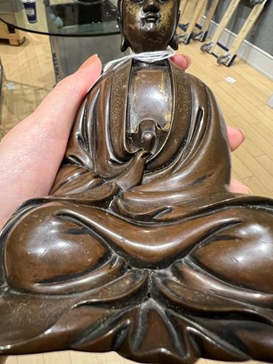 Lot 54 - A Finely-Cast Chinese Wire-Inlaid Bronze Figure of Guanyin